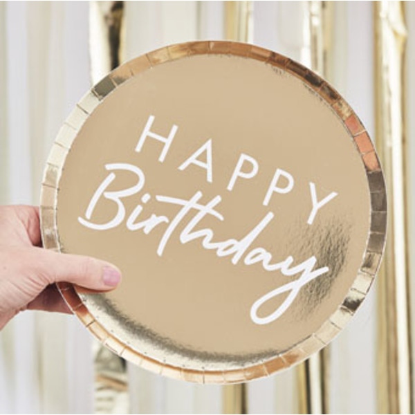 The Party Lady Gold Happy Birthday Plates