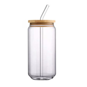 Glass drinking can bottle with Bamboo lid with Straw (3)